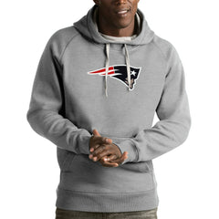 New England Patriots Antigua Victory Pullover Hoodie - Heather Gray Hoodies