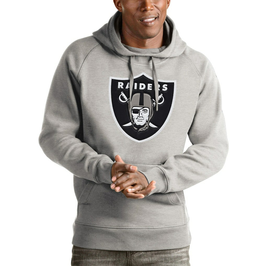 Las Vegas Raiders Antigua Victory Pullover Hoodie - Heather Gray Hoodies