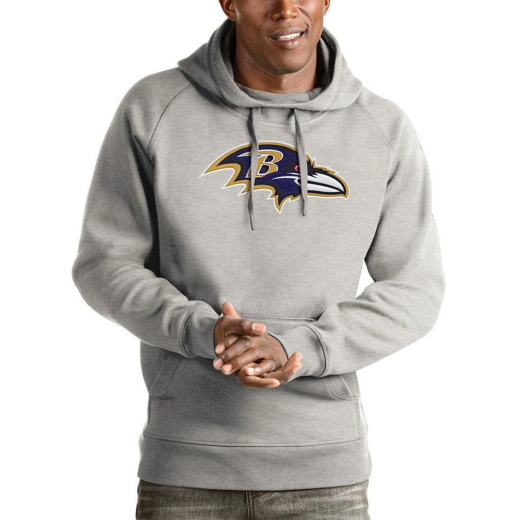 Baltimore Ravens Antigua Victory Pullover Hoodie - Heather Gray Hoodies