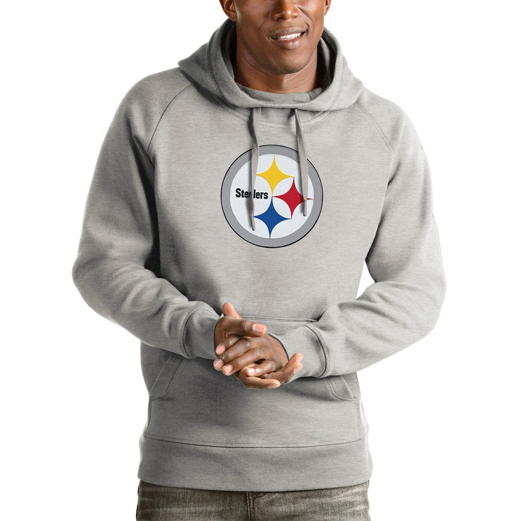 Pittsburgh Steelers Antigua Victory Pullover Hoodie - Heather Gray Hoodies
