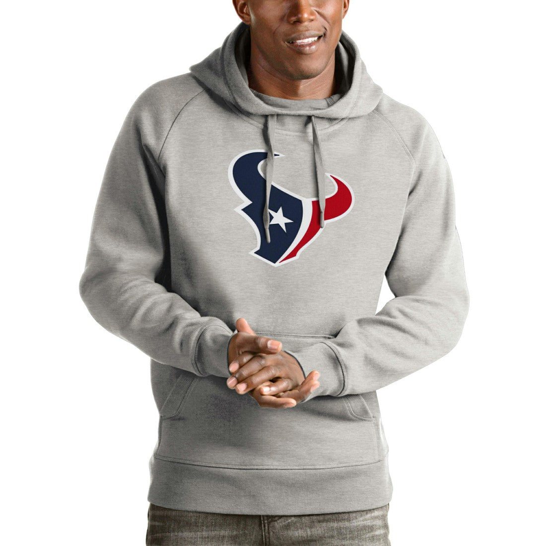 Houston Texans Antigua Victory Pullover Hoodie - Heather Gray Hoodies