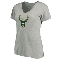 Giannis Antetokounmpo Milwaukee Bucks Women's Playmaker Name & Number V-Neck T-Shirt Heathered Gray