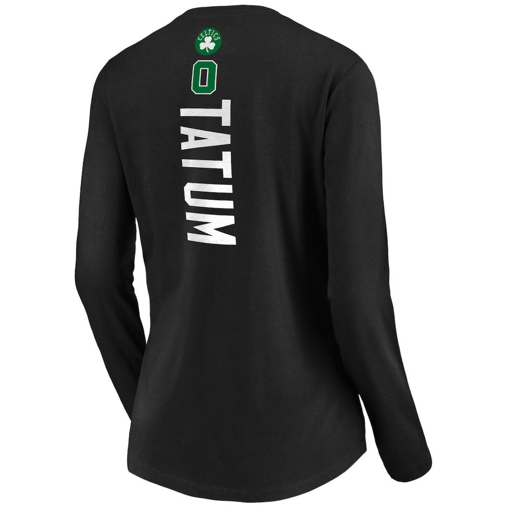 Jayson Tatum Boston Celtics Women's Playmaker Name & Number Long Sleeve V-Neck T-Shirt Black