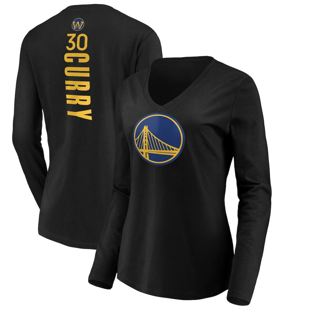 Stephen Curry Golden State Warriors Women's Playmaker Name & Number Long Sleeve V-Neck T-Shirt Black outlet