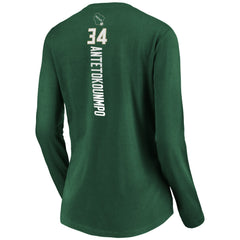 Giannis Antetokounmpo Milwaukee Bucks Women's Playmaker Name & Number Long Sleeve V-Neck T-Shirt Green