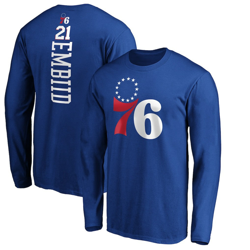 Joel Embiid Philadelphia 76ers Playmaker Name & Number Long Sleeve T-Shirt Royal outlet