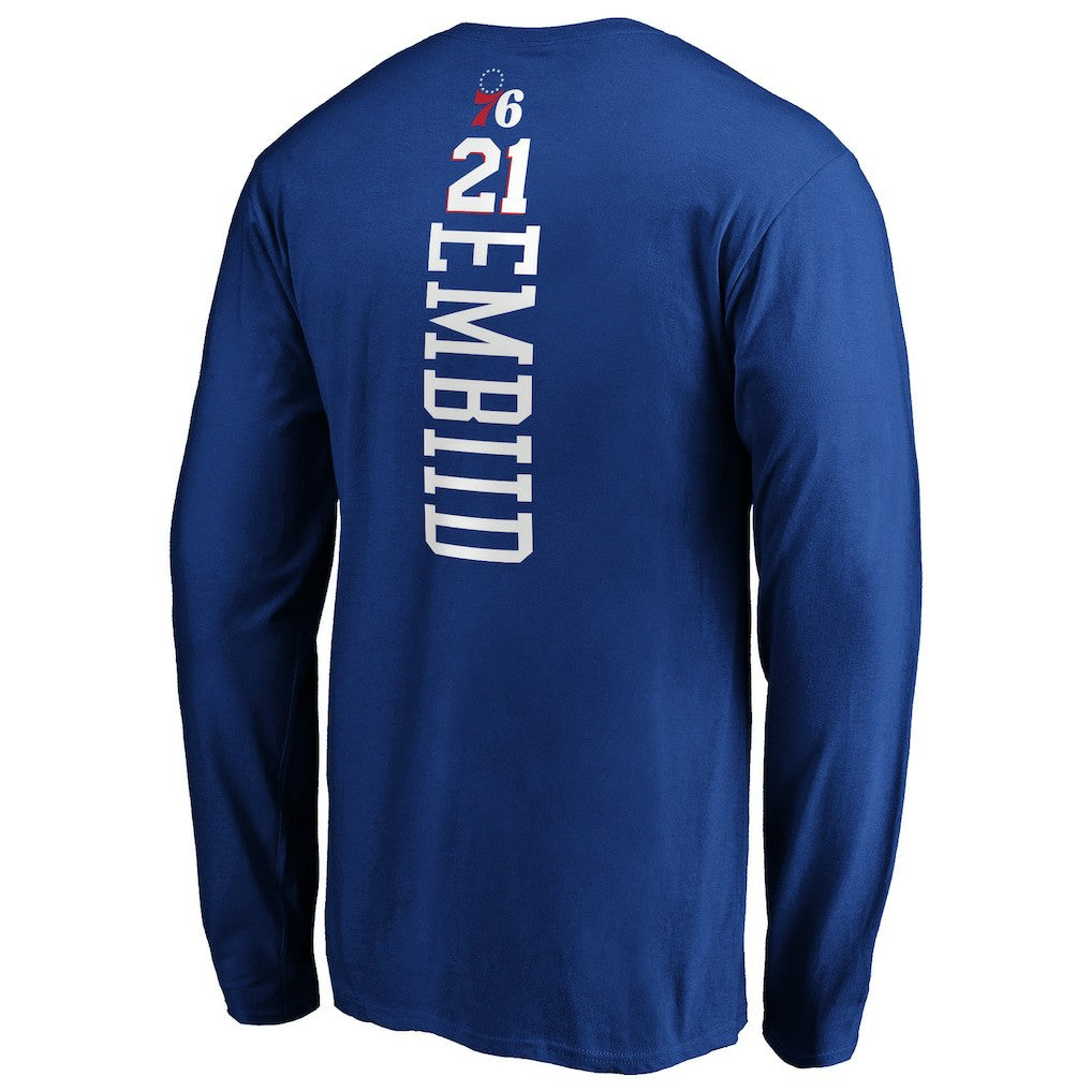 Joel Embiid Philadelphia 76ers Playmaker Name & Number Long Sleeve T-Shirt Royal outlet