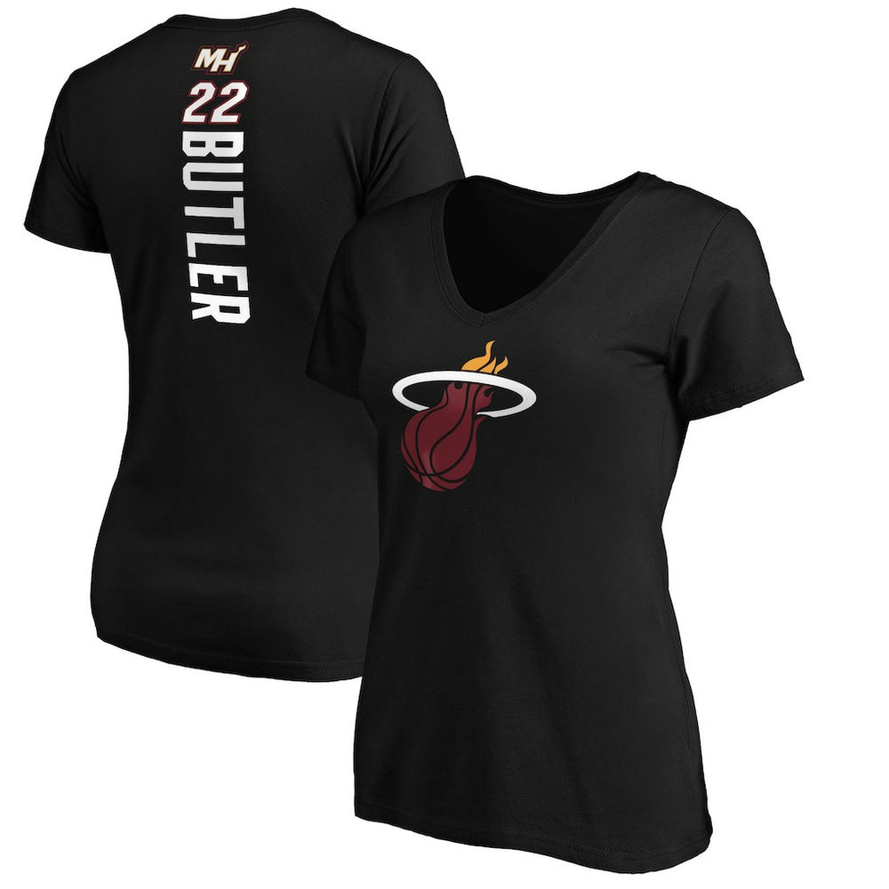 Jimmy Butler Miami Heat Women's Playmaker Logo Name & Number V-Neck T-Shirt Black - Fanatics