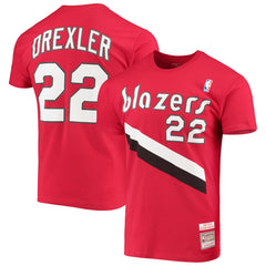 Clyde Drexler Portland Trail Blazers Hardwood Classics Player Name & Number T-Shirt Red - Mitchell & Ness