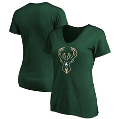 Milwaukee Bucks Women's Primary Logo Team V-Neck T-Shirt Hunter Green - Fanatics
