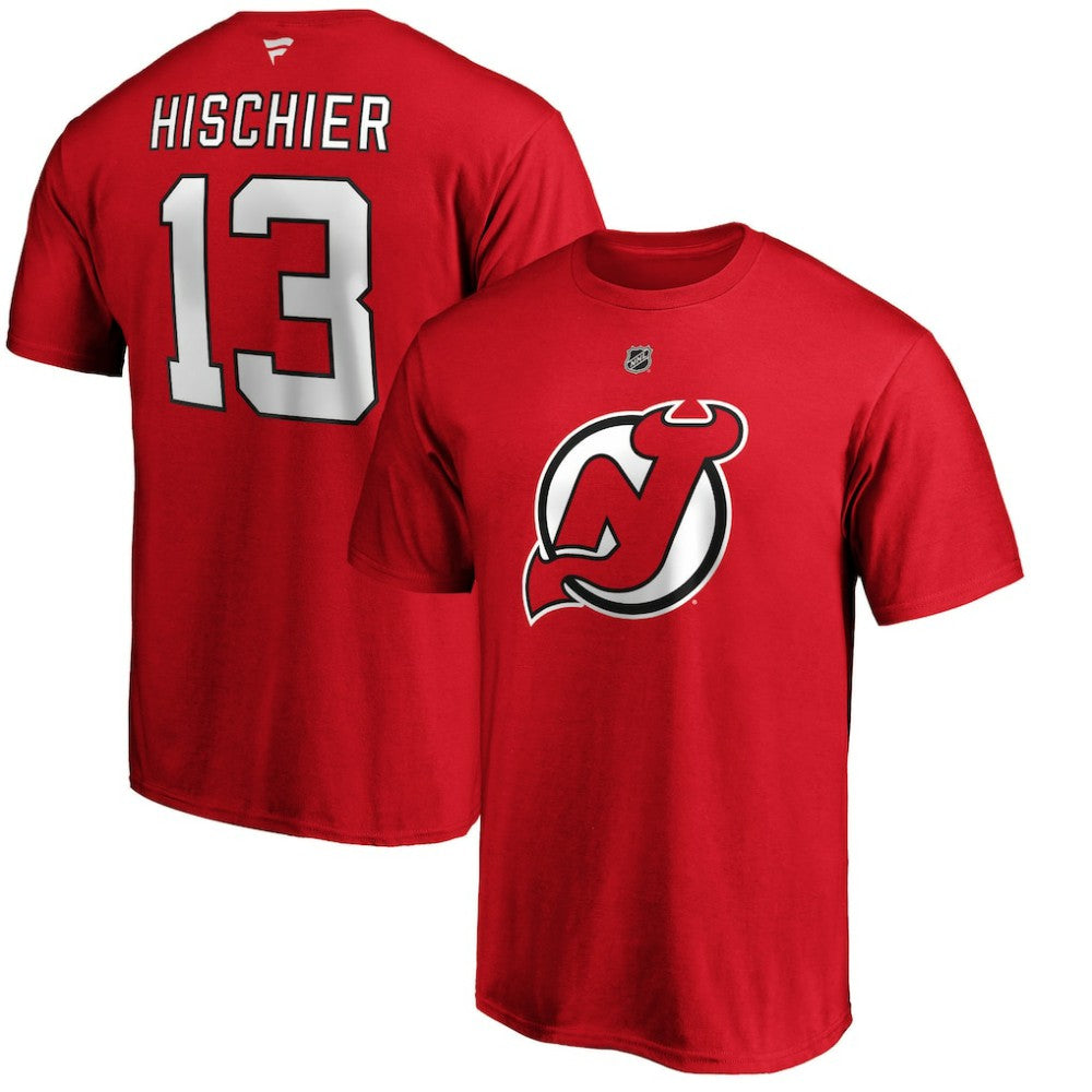 Nico Hischier New Jersey Devils Fanatics Authentic Stack Player Name & Number T-Shirt - Red | US 3706498