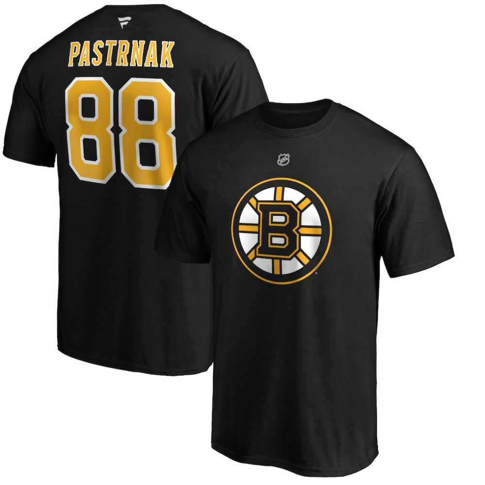 David Pastrnak Boston Bruins Fanatics Authentic Stack Player Name & Number T-Shirt - Black | US 3706517