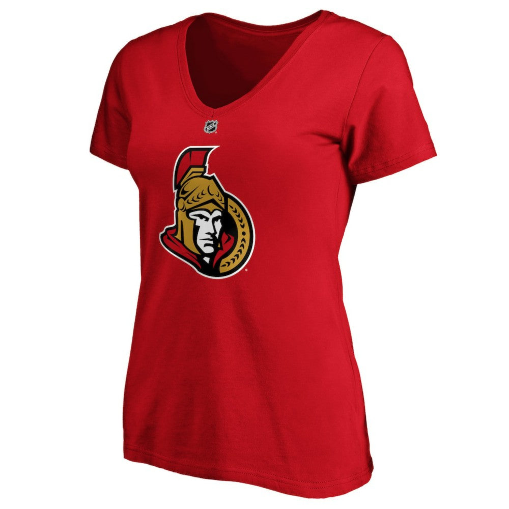 Brady Tkachuk Ottawa Senators Fanatics Women's Authentic Stack Name & Number V-Neck T-Shirt - Red | US 3706594