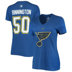 Jordan Binnington St. Louis Blues Fanatics Women's Authentic Stack Name & Number V-Neck T-Shirt - Blue | US 3706641