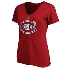 Carey Price Montreal Canadiens Fanatics Women's Authentic Stack Name & Number V-Neck T-Shirt - Red | US 3706658