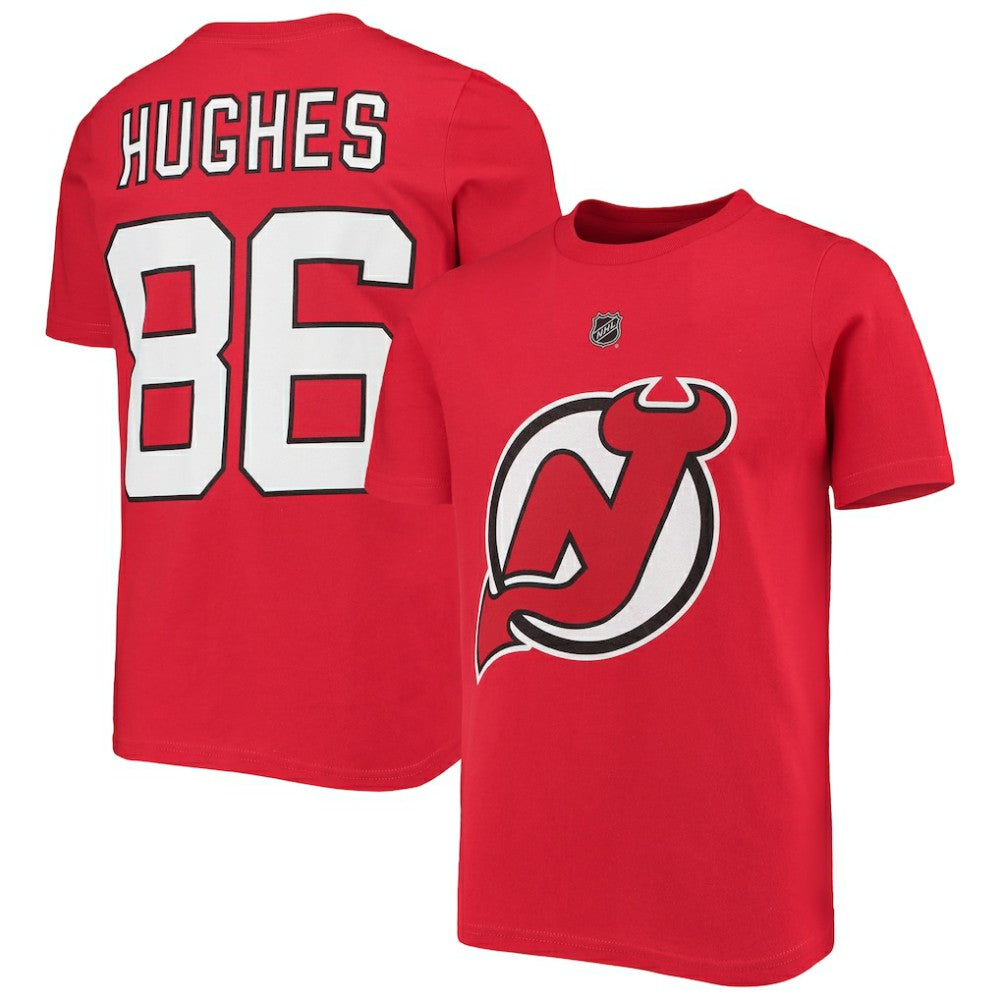 Jack Hughes New Jersey Devils Youth Player Name & Number T-Shirt - Red | US 3709462