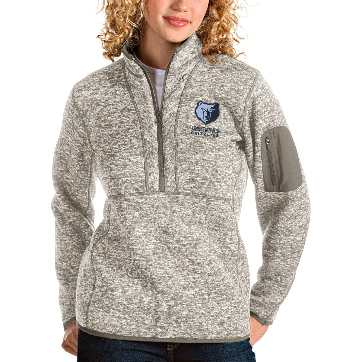 Memphis Grizzlies Antigua Women's Fortune Quarter-Zip Pullover Jacket Natural
