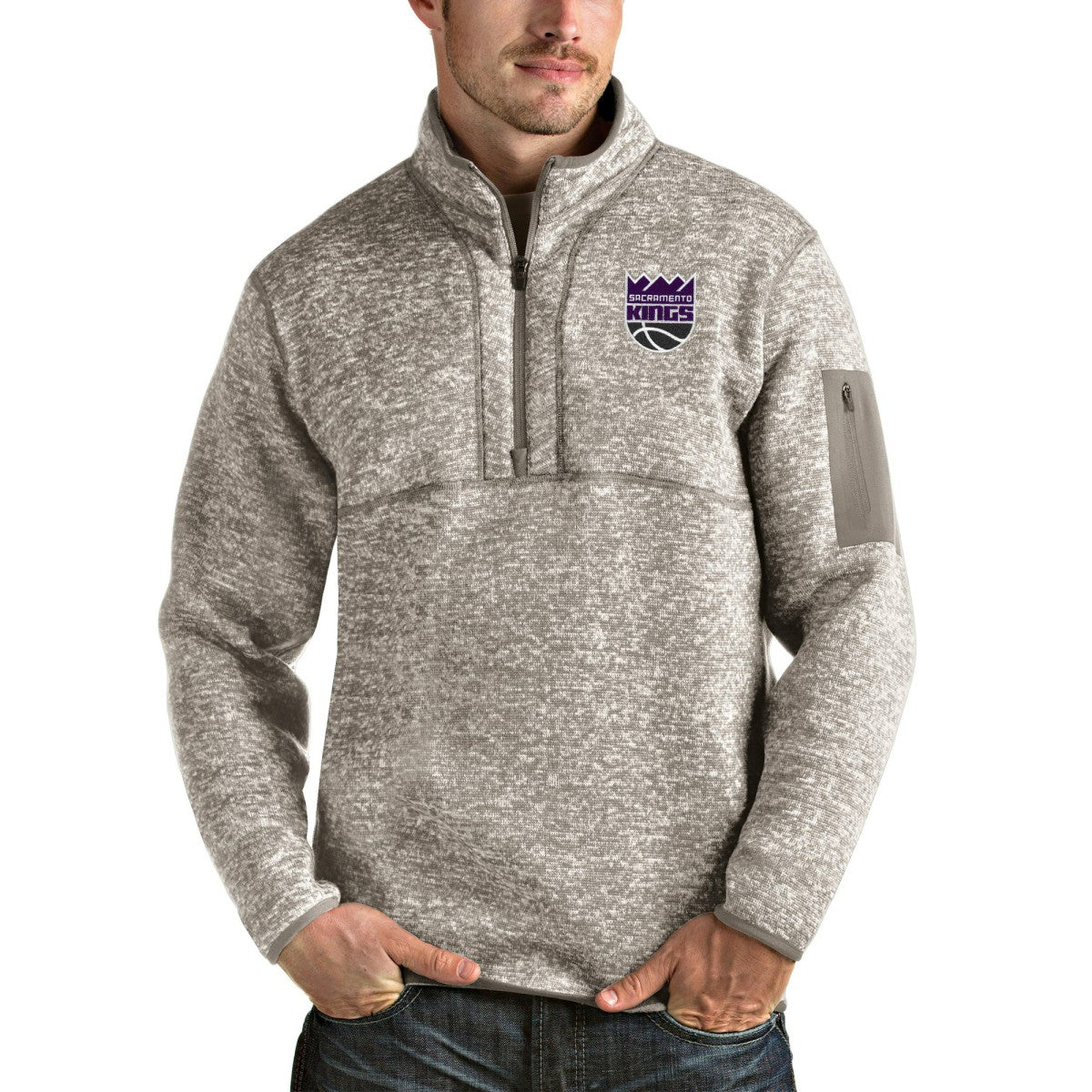 Sacramento Kings Antigua Fortune Quarter-Zip Pullover Jacket Natural