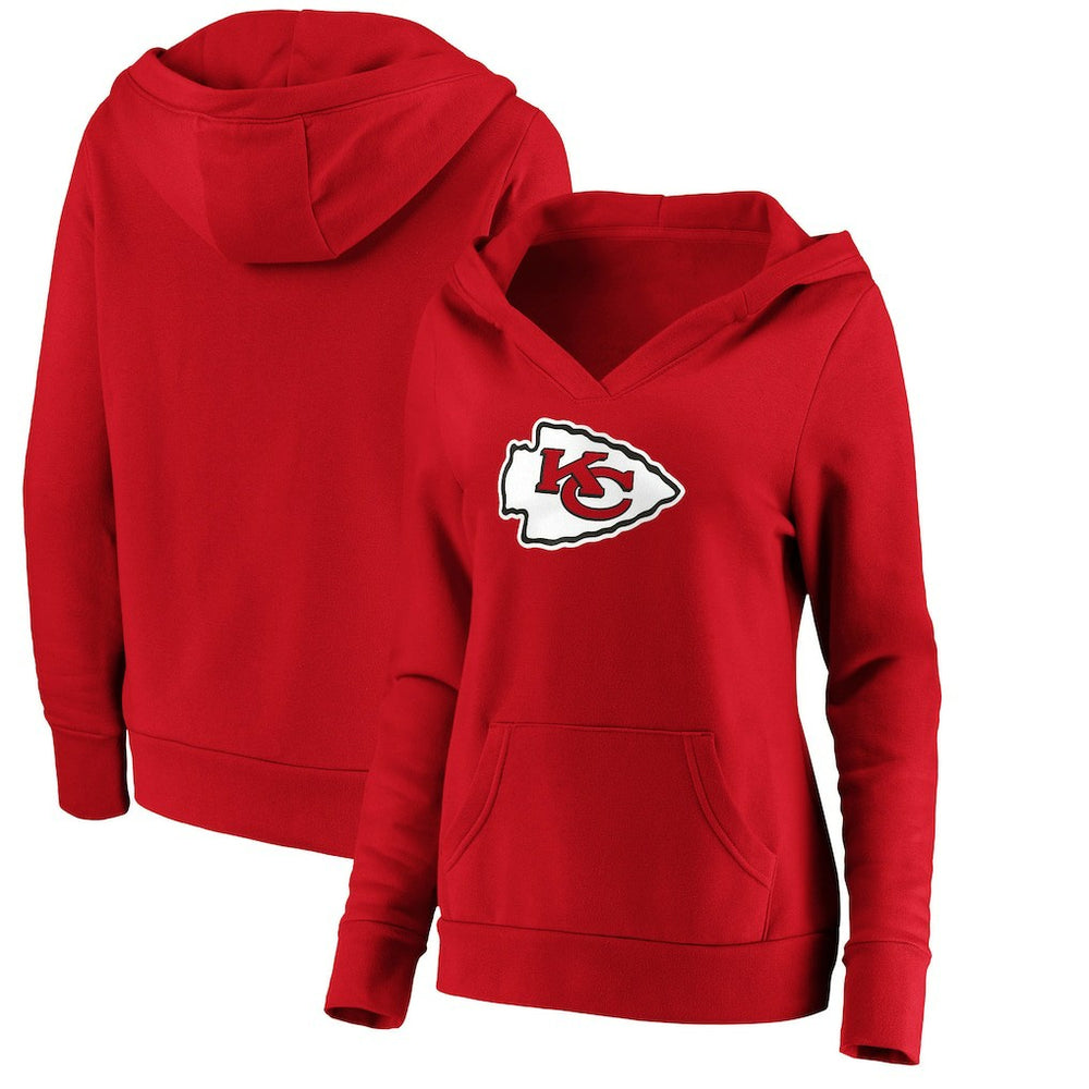 Kansas City Chiefs Women's Primary Team Logo V-Neck Pullover Hoodie - Red Hoodies