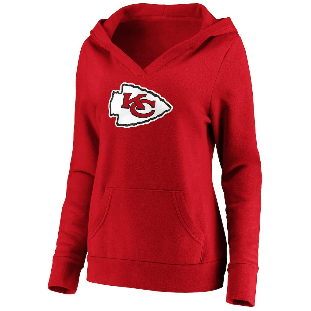 Kansas City Chiefs Women's Primary Team Logo V-Neck Pullover Hoodie - Red Hoodies