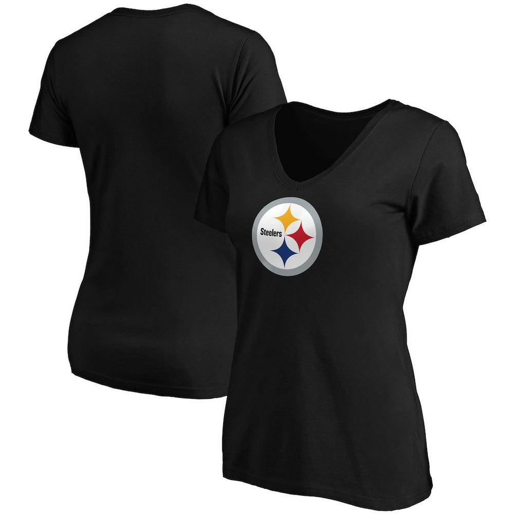 Pittsburgh Steelers Women's Primary Logo V-Neck T-Shirt - Black T-shirts