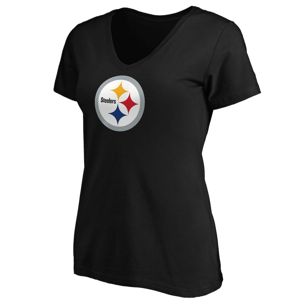 Pittsburgh Steelers Women's Primary Logo V-Neck T-Shirt - Black T-shirts