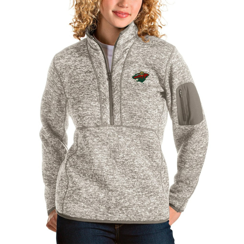 Minnesota Wild Antigua Women's Fortune Half-Zip Sweatshirt - Oatmeal | US 3719057