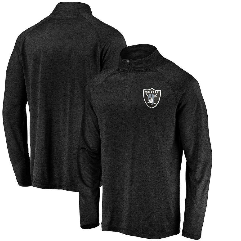 Las Vegas Raiders Striated Primary Logo Raglan Quarter-Zip Pullover Jacket - Black Pullover