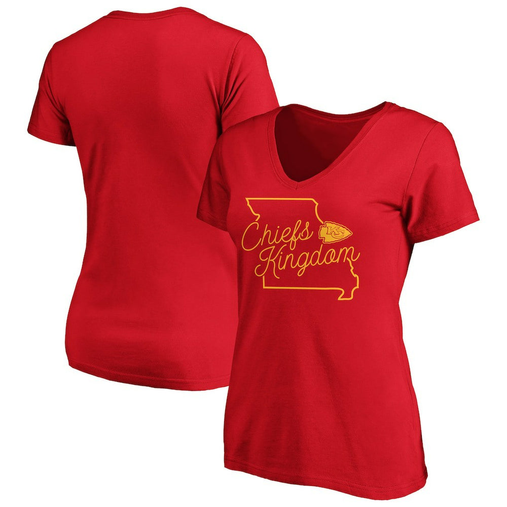 Kansas City Chiefs Women's Iconic Script State V-Neck T-Shirt - Red T-shirts