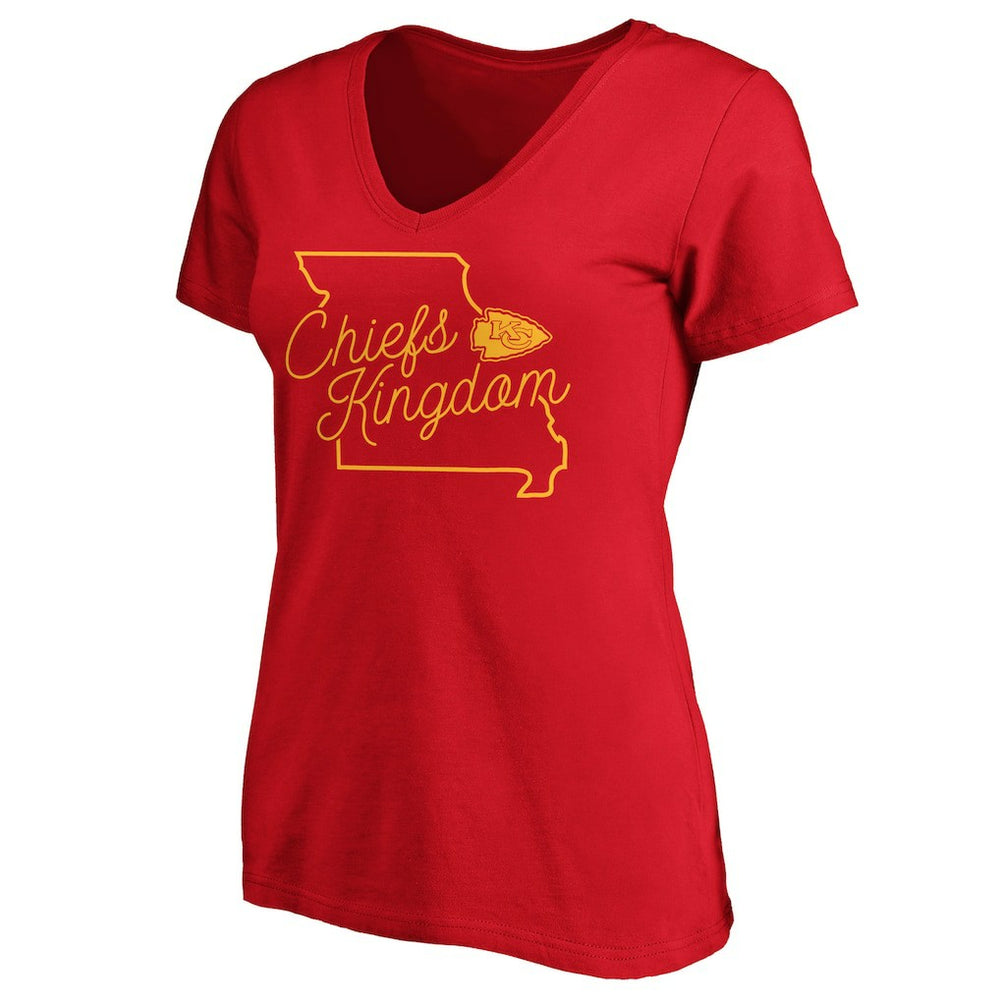 Kansas City Chiefs Women's Iconic Script State V-Neck T-Shirt - Red T-shirts