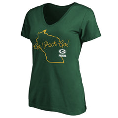 Green Bay Packers Women's Team Iconic Script State V-Neck T-Shirt - Green T-shirts