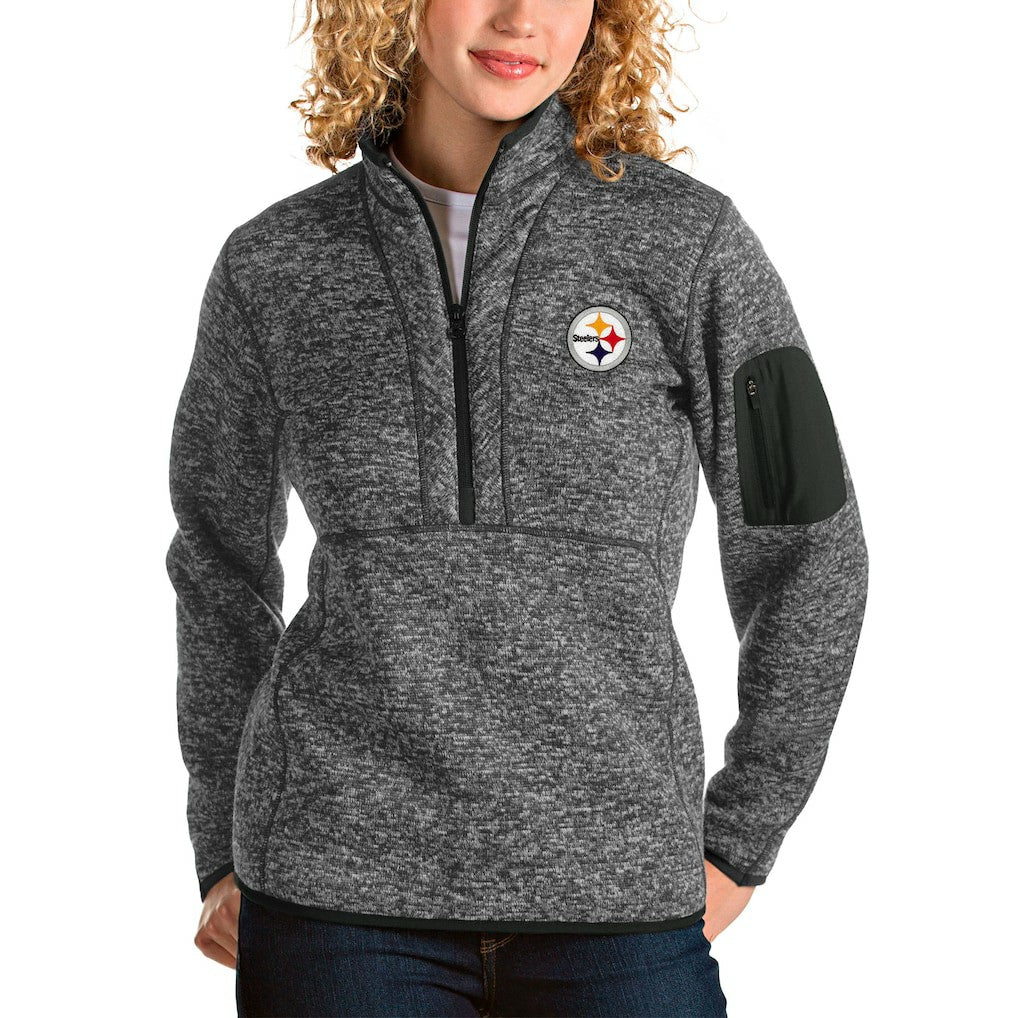 Pittsburgh Steelers Antigua Women's Fortune Half-Zip Pullover Jacket - Charcoal Pullover