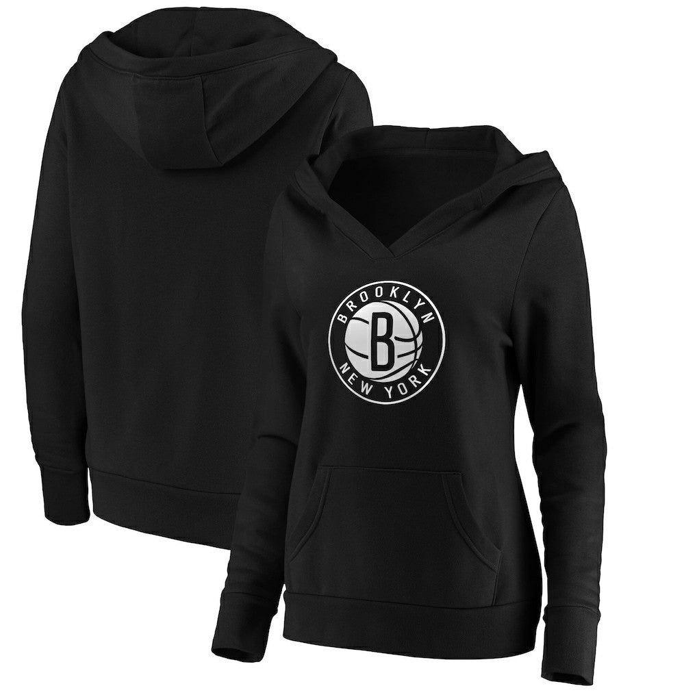 Brooklyn Nets Women's Primary Logo V-Neck Pullover Hoodie Black - Fanatics