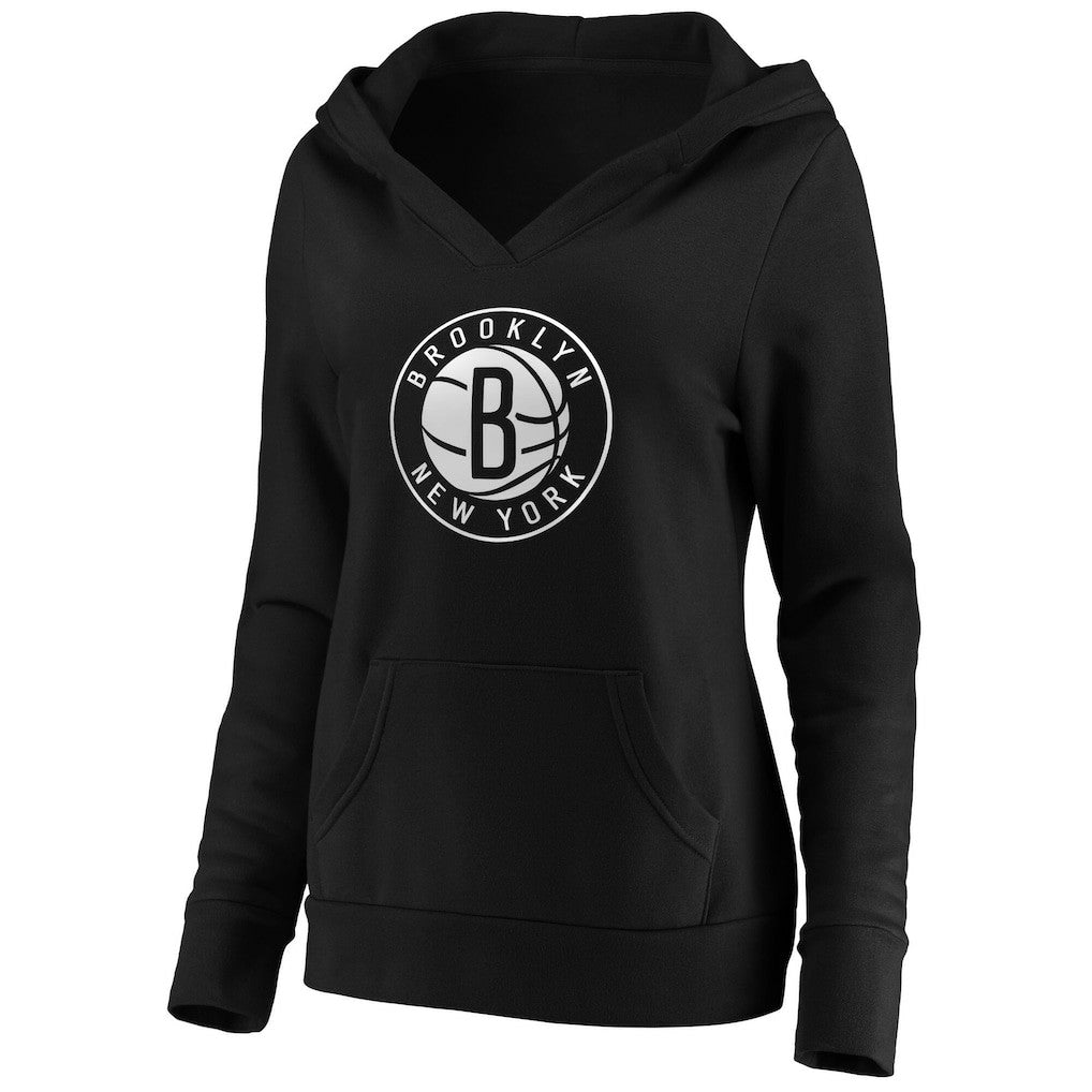 Brooklyn Nets Women's Primary Logo V-Neck Pullover Hoodie Black - Fanatics