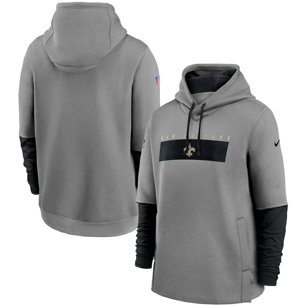 New Orleans Saints Sideline Playbook Performance Pullover Hoodie - Heathered Gray/Black Hoodies