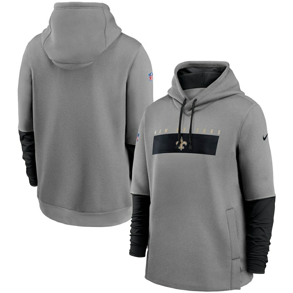 New Orleans Saints Sideline Playbook Performance Pullover Hoodie - Heathered Gray/Black Hoodies