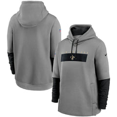 New Orleans Saints Sideline Playbook Performance Pullover Hoodie - Heathered Gray/Black Hoodies