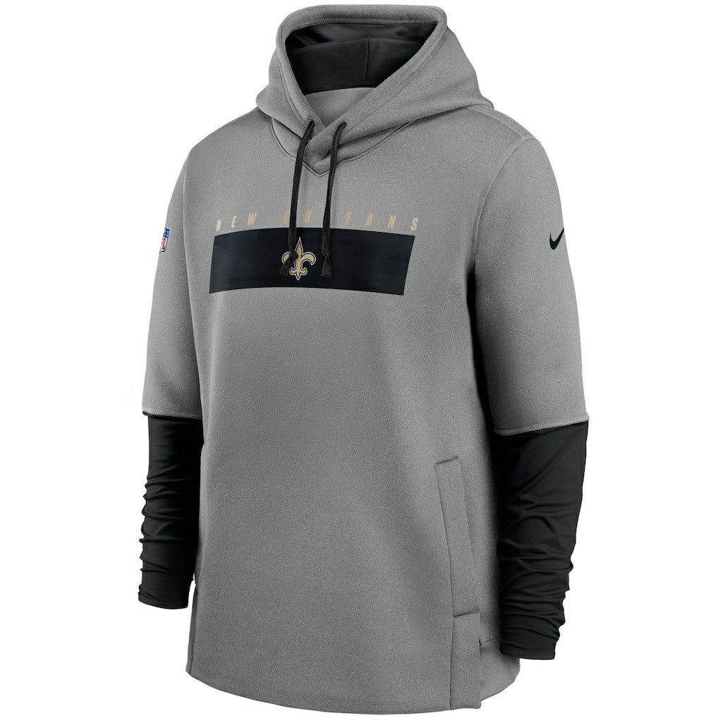 New Orleans Saints Sideline Playbook Performance Pullover Hoodie - Heathered Gray/Black Hoodies