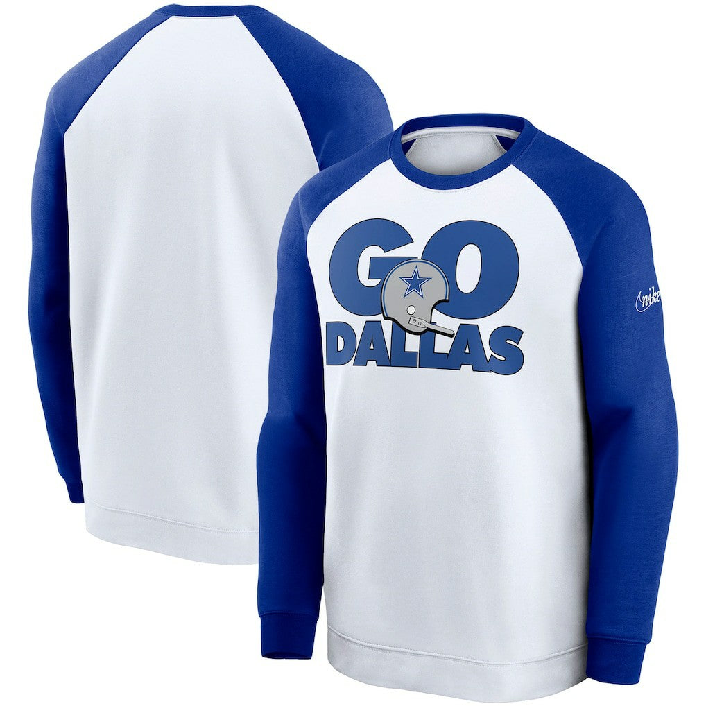 Dallas Cowboys Fan Gear Throwback Go Helmet Sweatshirt - White/Royal Sweatshirts