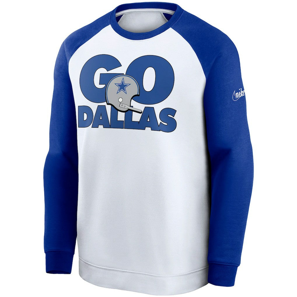 Dallas Cowboys Fan Gear Throwback Go Helmet Sweatshirt - White/Royal Sweatshirts