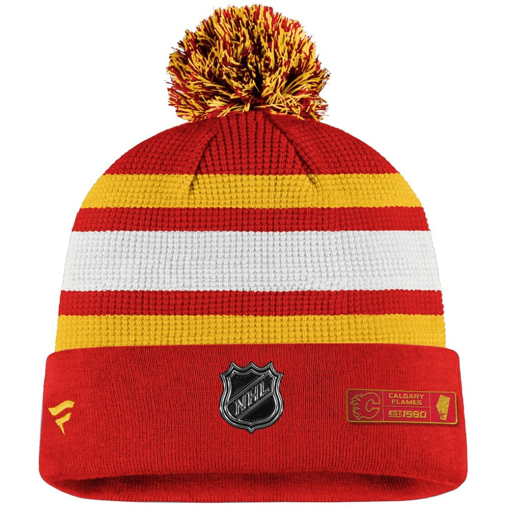 Calgary Flames Fanatics Authentic Pro Cuffed Pom Knit Hat - Red/Yellow | US 3738180