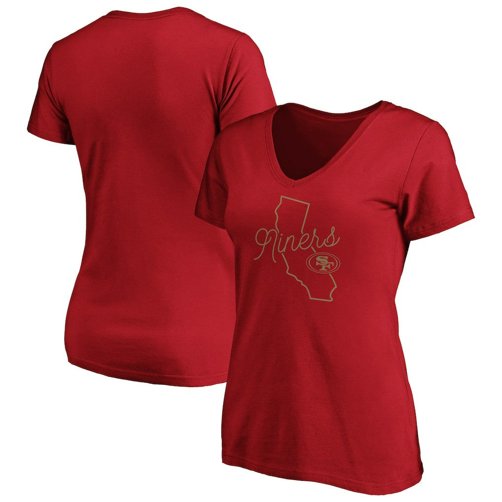 San Francisco 49ers Women's Iconic Script State V-Neck T-Shirt - Scarlet T-shirts