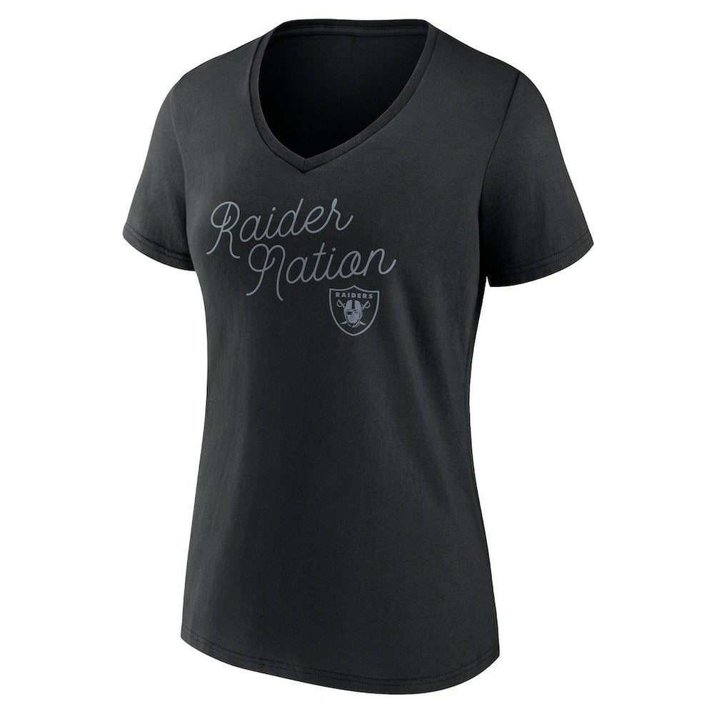 Las Vegas Raiders Women's Iconic Script State V-Neck T-Shirt - Black T-shirts