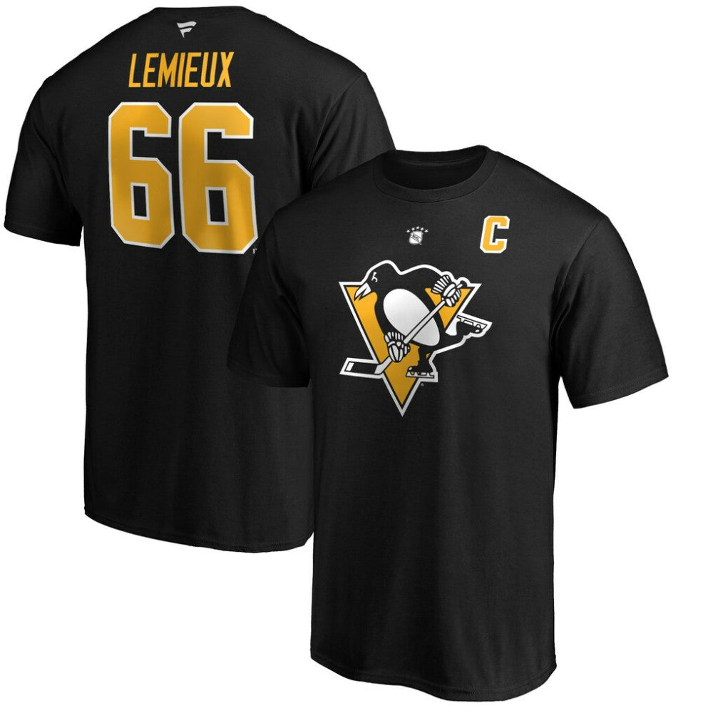 Mario Lemieux Pittsburgh Penguins Fanatics Authentic Stack Retired Player Name & Number T-Shirt - Black | US 3749068