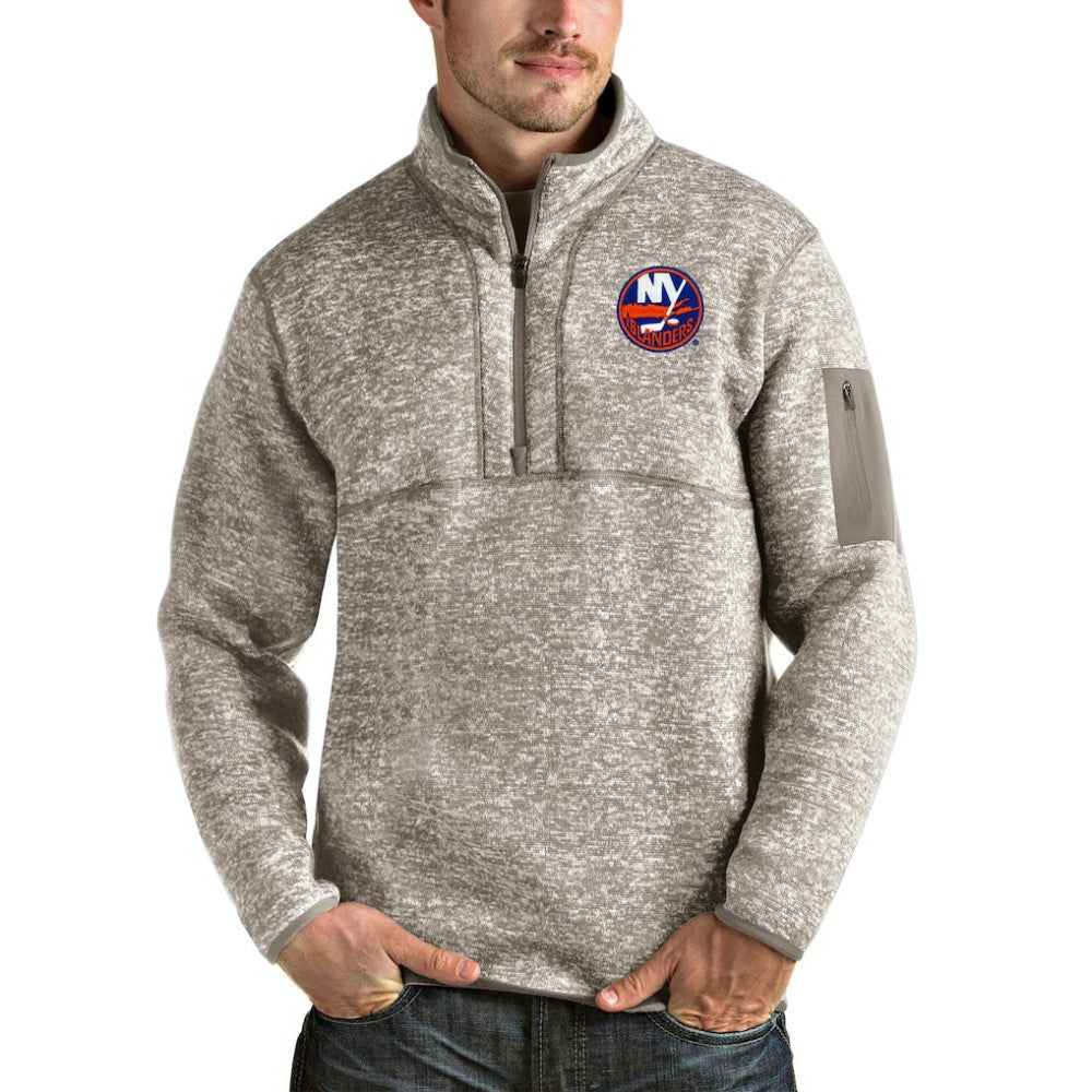 New York Islanders Antigua Fortune Half-Zip Pullover Jacket - Oatmeal | US 3751487
