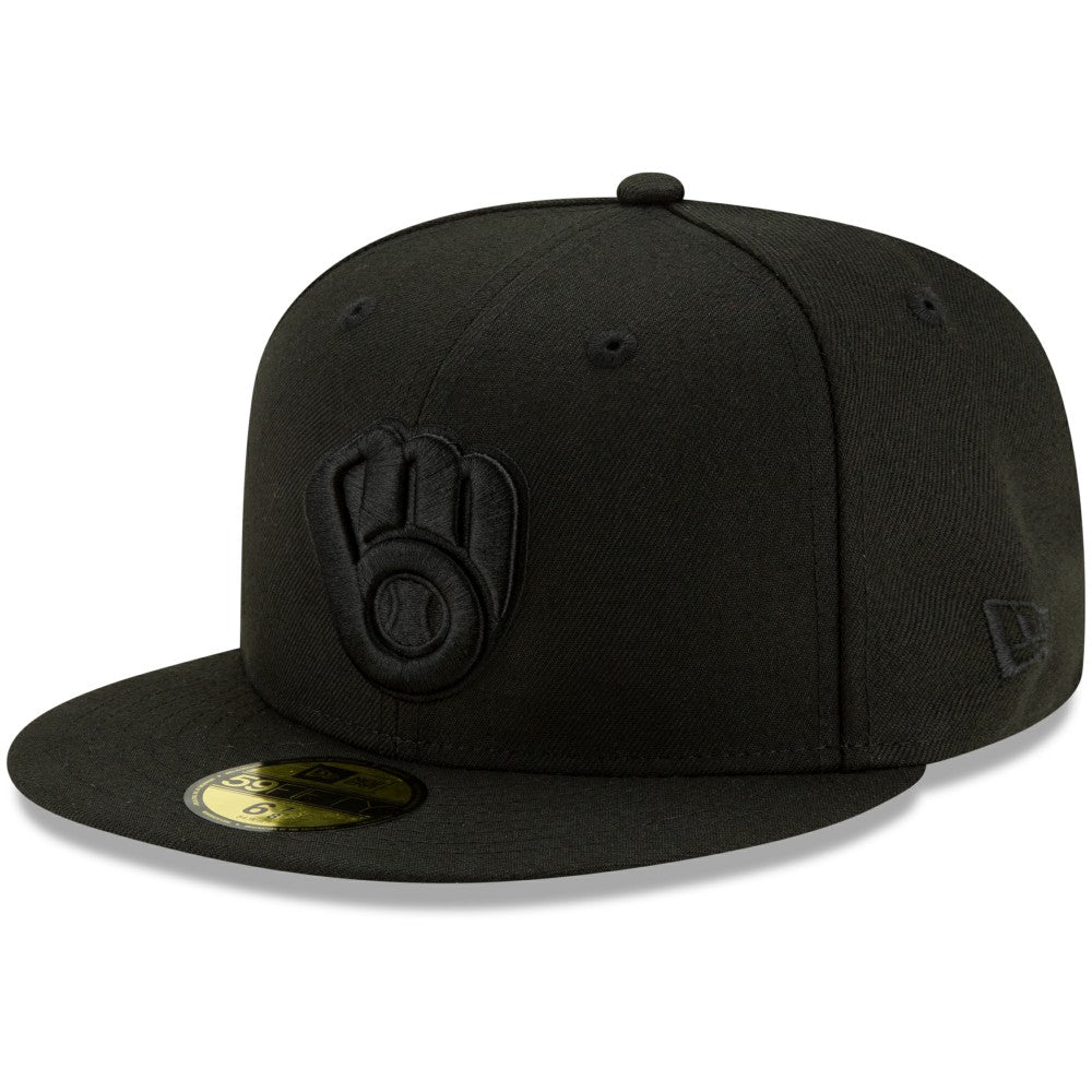 Milwaukee Brewers New Era Black on Black 59FIFTY Fitted Hat - Black Hats