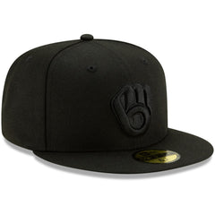 Milwaukee Brewers New Era Black on Black 59FIFTY Fitted Hat - Black Hats
