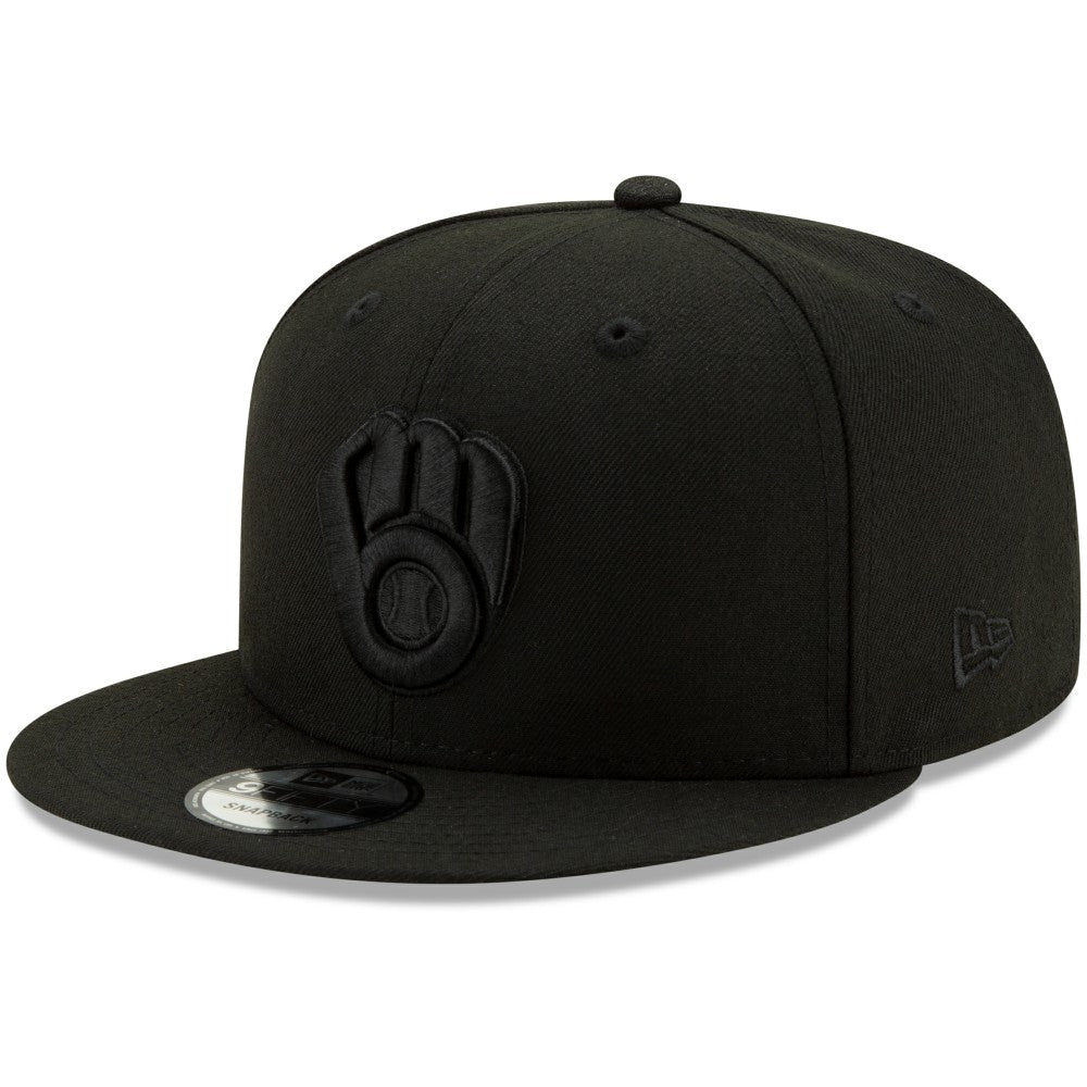 Milwaukee Brewers New Era Black on Black 9FIFTY Snapback Adjustable Hat - Black Hats