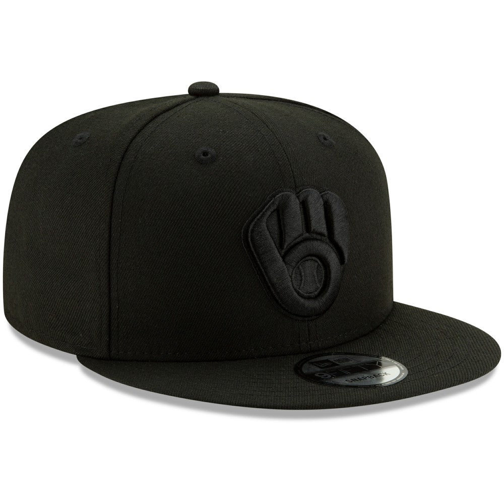 Milwaukee Brewers New Era Black on Black 9FIFTY Snapback Adjustable Hat - Black Hats