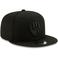 Milwaukee Brewers New Era Black on Black 9FIFTY Snapback Adjustable Hat - Black Hats